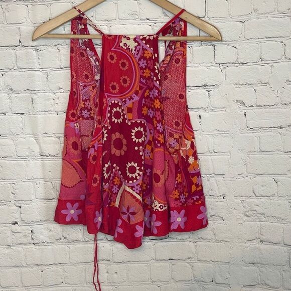 Free People Tops - Free People Women’s Orange Pink Printed Sleeveless Shirt Blouse Top size xs